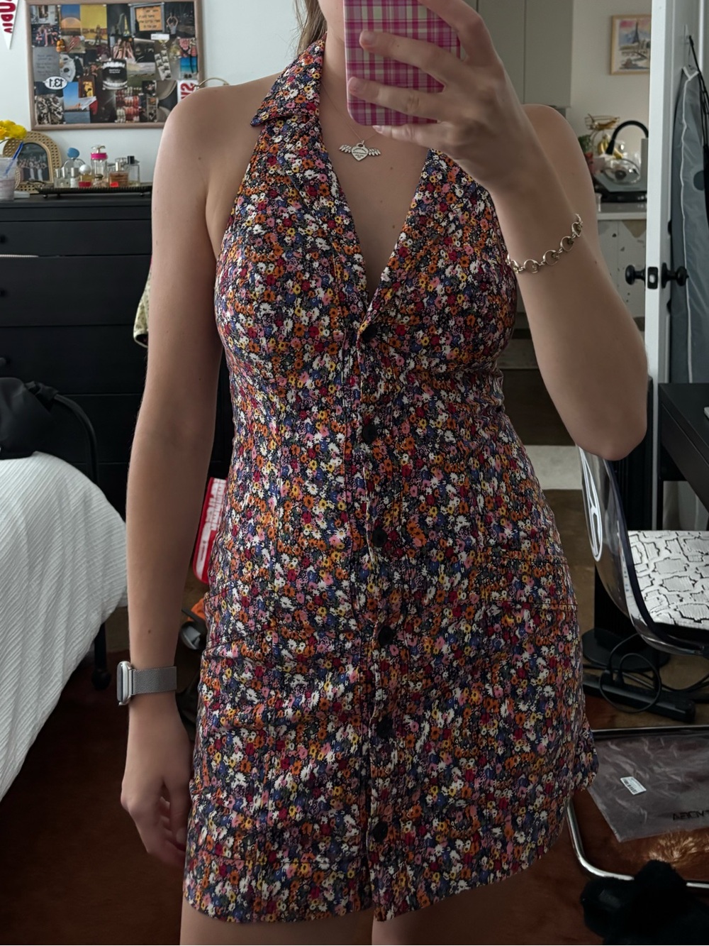 ANTHROPOLOGIE Floral Halter Mini Dress